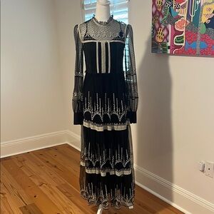 Zara Black Maxi Gown with Long Bishop Sleeves and Mock Neck